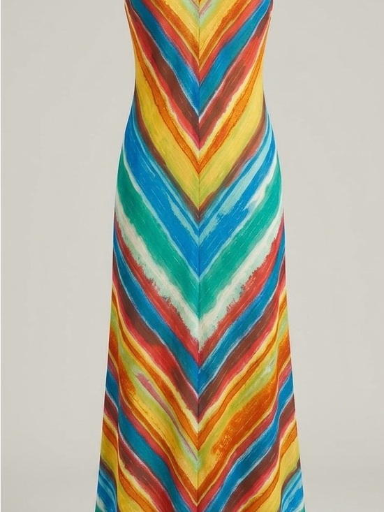 Zara Dresses & Skirts - ZARA Trafaluc Multicolored Chevron Maxi Dress - Size Medium